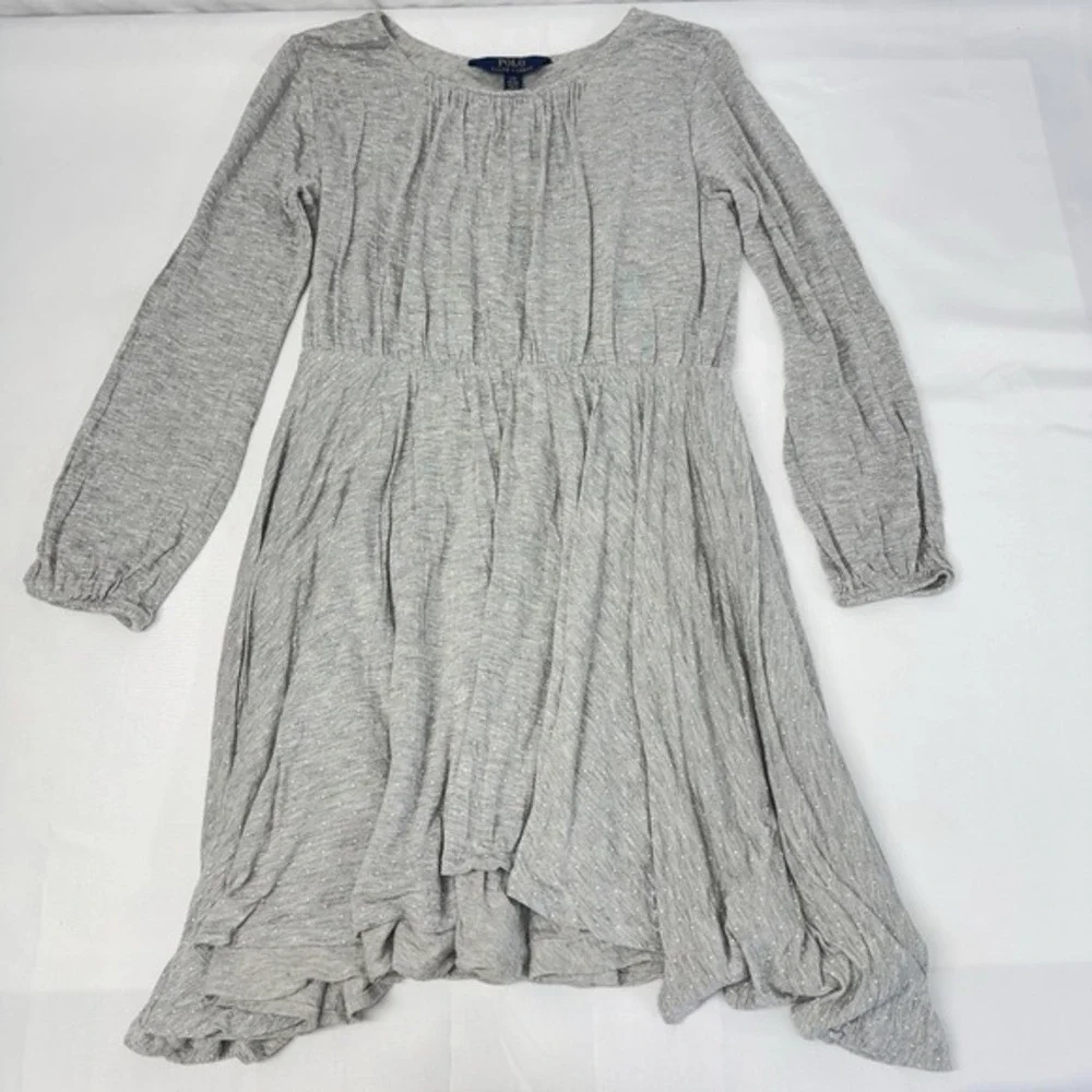POLO Ralph Lauren Girl's Polka Dot Fit & Flare Dress‎ Grey Preppy Babydoll Large